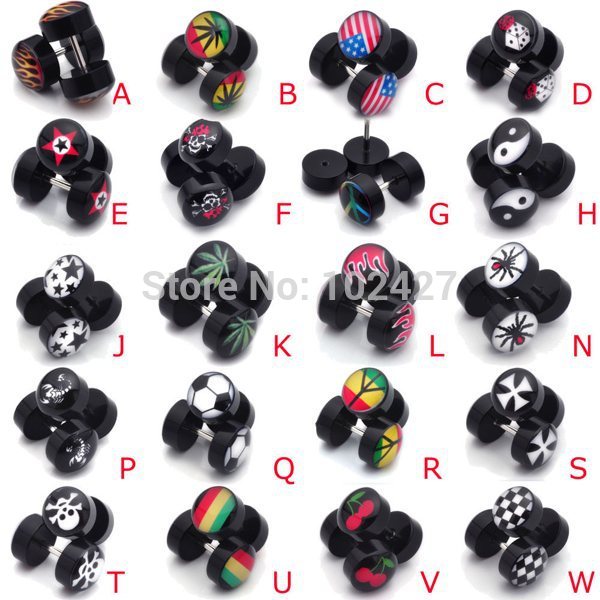 2Pcs lot 8MM Skull Cross Leaf Coin Barbell Body Jewelry Fake Ear Plugs Cheater Expanders Piercings