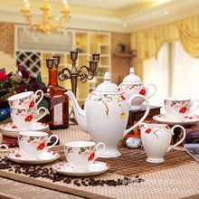 Jingdezhen ceramic tea set Coffee cup set with 15 heads and 6 high-grade bone china pastel flowers