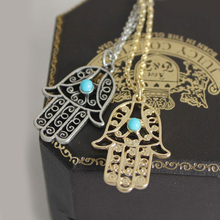 New hot Fashion Punk Retro Hamsa Hand Necklace jewelry Pendants Metal Pattern gem Chain Statement Necklace for women 2014 M13