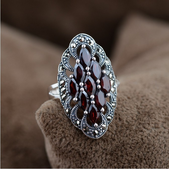 100 Real Pure 925 Sterling Silver Ring classic Garnet ring for women Wholesale Fine Jewelry free