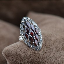 100 Real Pure 925 Sterling Silver Ring classic Garnet ring for women Wholesale Fine Jewelry free