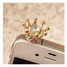Retail 2015 New Arrival Cell Phone Accessories Dust Plug Full Crystal Crown Phone Chain free shipping  F033