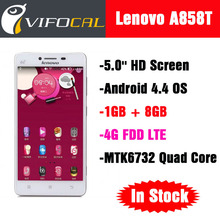New Original Lenovo A858T 4G FDD LTE Smart Phone MTK6732 64Bit Quad Core 5.0” IPS Screen Android 4.4 OS 1GB RAM + 8GB ROM GPS
