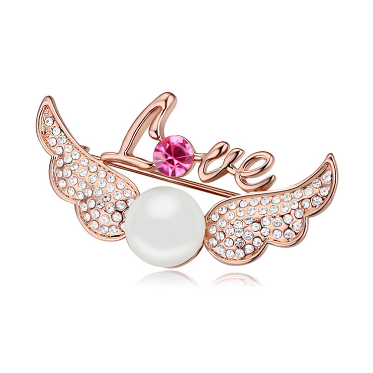 T111732 High quality pearl brooch Austria Cupid Wings white pink gold over 15 mixed order free