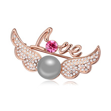 T111731 High quality pearl brooch Austria  Cupid Wings ( dark gray + Rose Gold ) over $15 mixed order free shipping
