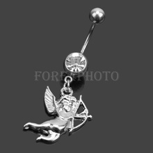 Alloy Cupid Dangle Belly Button Ring Rhinestone Crystal Body Piercing Jewelry