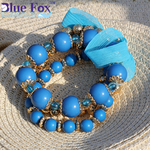 Blue Fox New 2015 Fashion Charm Bracelets 3 Beads Synthesis Chain Link Bracelets for Women BF