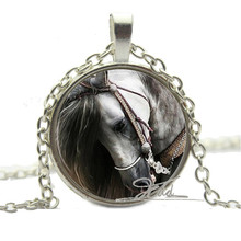 New 6 Style Silver Horse Necklace Equestrian Jewelry Nature Animal Black and White Art Pendant Round