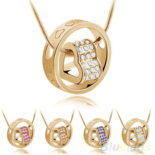Women’s Fashion Crystal Chain Rhinestone Gift Love Heart Ring Pendant Necklace