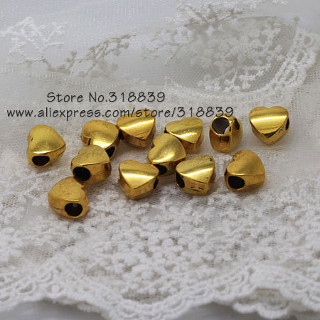  30 pieces lot 7 11 11mm Antique Gold Metal Big Hole Beads 3D Heart Beads