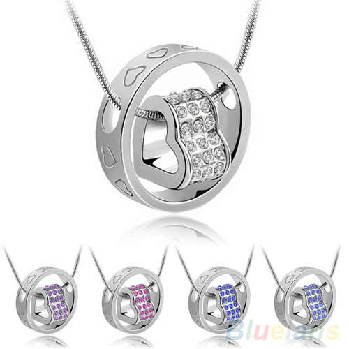 Women s Fashion Crystal Chain Rhinestone Gift Love Heart Pendant Necklace 1QAN