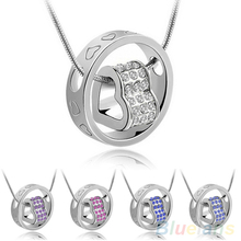 Women’s Fashion Crystal Chain Rhinestone Gift Love Heart Ring Pendant Necklace