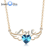 Charming Lady Rose Plated Jewelry Love Peach Heart Crystal Necklace Love Angel Wings Necklace For Women (JewelOra 1152806123)