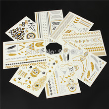 1 Sheet Jewelry Gold Flash Inspired Metallic Temporary Tattoos Bracelets Necklaces Stickers Tattoo Anchor Butterfly feather