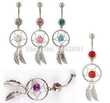 Body Jewelry Crystal Gem Dream Catcher Navel Dangle Belly Barbell Button Bar Ring Body piercing