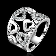 New Women Exquisite Crystal Love Rings Jewelry 925 Sterling Silver Jewelry Cubic Rings Engagement Party Best