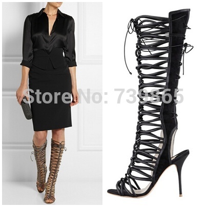 outs knee high high heel sandal boots straps buckle gladiator sandals ...
