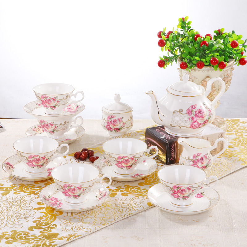 15 head of European bone Coffee out English afternoon tea set red Coffee cup and Saucer