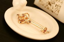 SXIA Brand Joias Ouro 18K Wedding Key Shape Brooch With Colorful Crystal Pin Up Clip Scarf