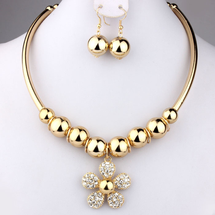Fashion Crystal Flower Jewelry Sets Women Gold& Silver Plated Beads ...