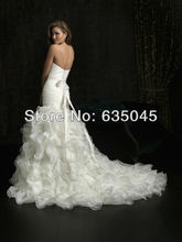 Vestido De Noiva 2015 New Custom Made Ivory Organza Pleat Ruffles Bow Beading Crystal Mermaid Wedding