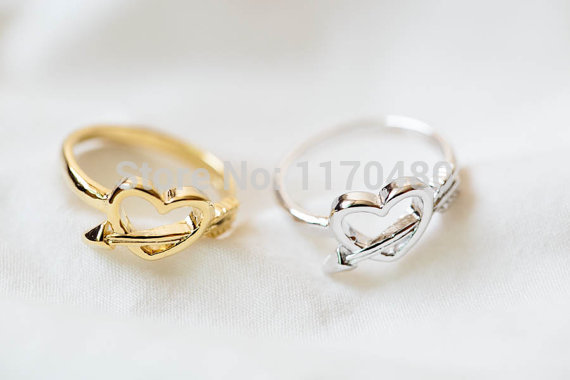 1 Piece R72 New Fashion Design Ancient Cupid Arrow and Heart Shaped Alloy Metal Finger Ring