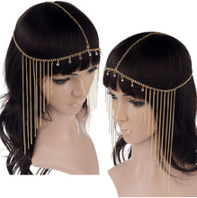 1PC New Rhinestone Tassel Forehead Bohemian Hair Head Side Wave Chain Headband Headpiece Band For Women Wedding Jewelry Free