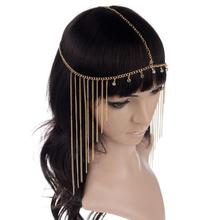 1PC New Rhinestone Tassel Forehead Bohemian Hair Head Side Wave Chain Headband Headpiece Band For Women