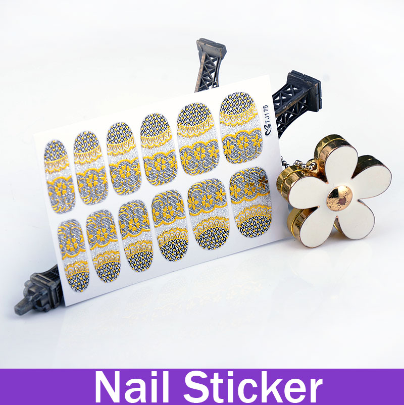 2014 New Lace Flower Gold Stamping Lace False Nail Wraps white fingernail polish Water nail sticker