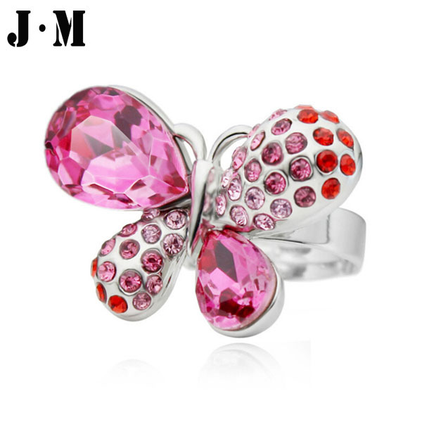 Luxurious Paragraph Women Ruby Rings Made With SWA Element Austrian Crystal Butterfly Rings Female Party Jewelry