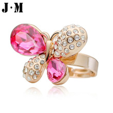 Luxurious Paragraph Women Ruby Rings Made With SWA Element Austrian Crystal Butterfly Rings Female Party Jewelry