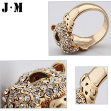 New Fashion Vintage Jewellery High Quality Champagne Gold Plated Real SWA Element Crystal Ring Women Leopard