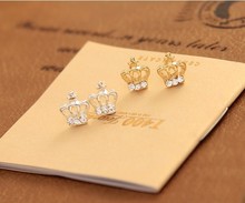 2015 small but Beautiful Fashion Cute Created Diamond Princess Crown Stud Earrings For Women jewelry