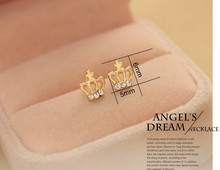 2015 small but Beautiful Fashion Cute Created Diamond Princess Crown Stud Earrings For Women jewelry