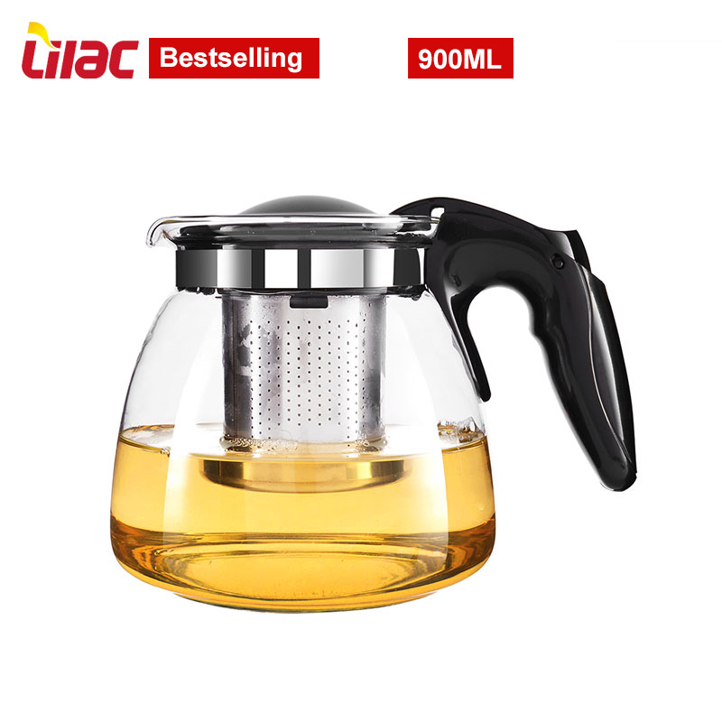 Top selling Big 900ml tea pot stainless steel filter strainer infuser safe and heat resistant glass