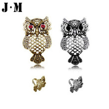 European Vintage Court Hollow Owl Rings Antique Silver Bronze Plated Biker Rings For Women Punk Rock Party Costume Ruby Jewelry