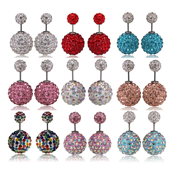 New Fashion Double Side Shining Crystal Pearl 16mm Stud Earrings Big Pearl Ball Earrings For Women