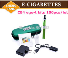 100 pcs/lot ego ce4 electronic cigarette kit with ego t battery ce4 atomizer clearomizer with Medium case wall plug
