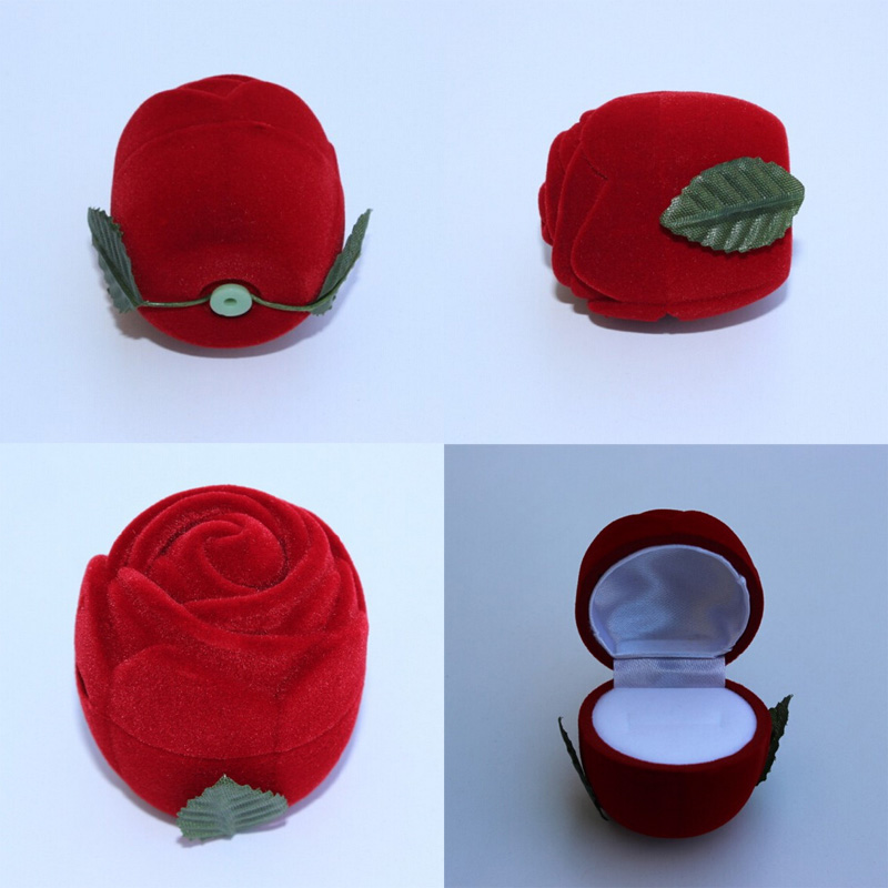 1PCS Free Shipping Women Fashion Red Rose Flower Jewelry Gift Box Ring Necklace Earrings Display Case