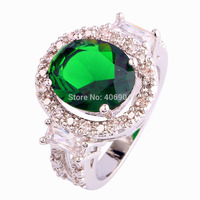 Free Shipping Wholesale New Oval Cut Emerald Quartz & White Topaz 925 Silver Ring Size 7 8 9 10 Women Birthday Gift Jewelry