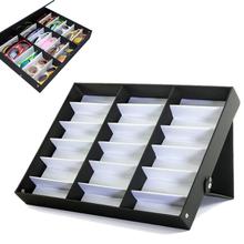 High quality Luxury 18 Grid For Sunglass Eyewear Jewelry Watches  Accessories Display Case Box Tray with Lid Wood + silk