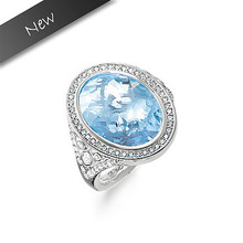 2015 luxury jewelry 925 silver ring for women blue crystal rings fine jewelry Element Austrian Crystal