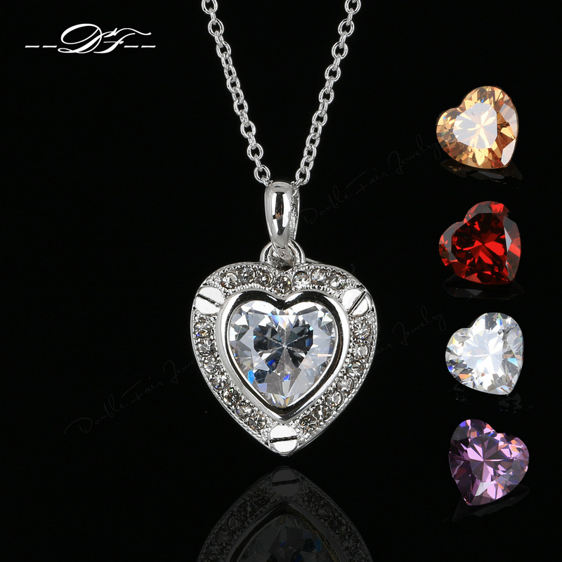 2015 New Love Heart 4 Color Crystal in 1 Chain Necklaces Pendants White Gold Plated CZ
