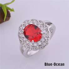 Bijoux Fashion Ring Flower Style Ruby Jewelry Platinum Plated Red Crystal Ring With Cubic Zirconia Diamond