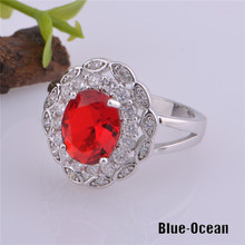 Bijoux Fashion Ring Flower Style Ruby Jewelry Platinum Plated Red Crystal Ring With Cubic Zirconia Diamond
