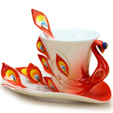 Creative Peacock 3D Ceramic Teapot Set Cup Tray Spoon 3 in 1 Novelty Color Coffee Mug