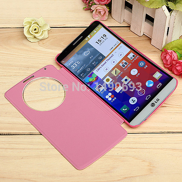 Sleep Function Slim Flip Smart Circle Luxury Window View PU Leather Cover Fashion Case For LG