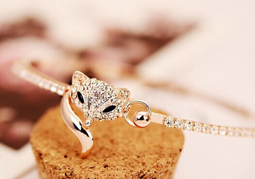 Gold plated cristal fox female bracelets bangles korean luxury strass hand chain pulsera mujer pulseiras femininas