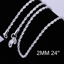 Wholsale new FASHION jewelry 925 Sterling Silver NECKLACE 2mm 24 inch Flash twisted rope necklace Penoyjewelry N226