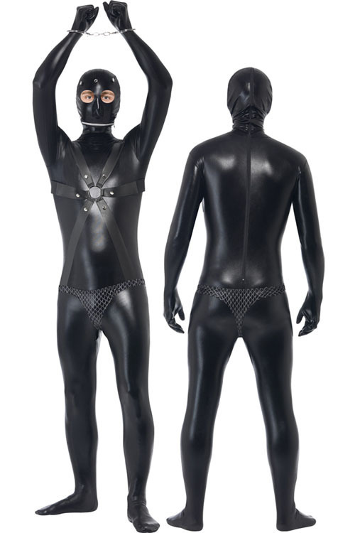 Fantasia Male Black Lycra Spandex Zentai Catsuit Flexible Bodywear Bodysuit Masked ...